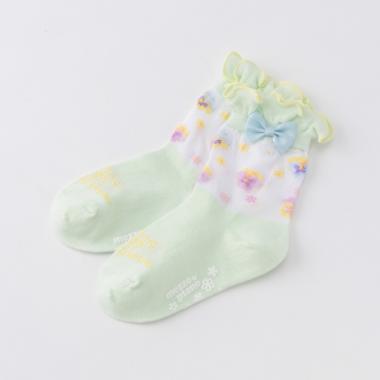 【ベビーサイズ】 パンジー柄切り替えシースルークルーソックス