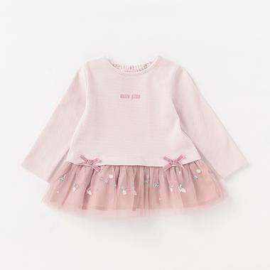 ウサギ刺繍チュール切替長袖Ｔシャツ