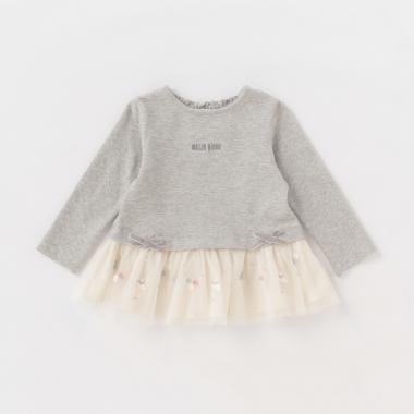 ウサギ刺繍チュール切替長袖Ｔシャツ