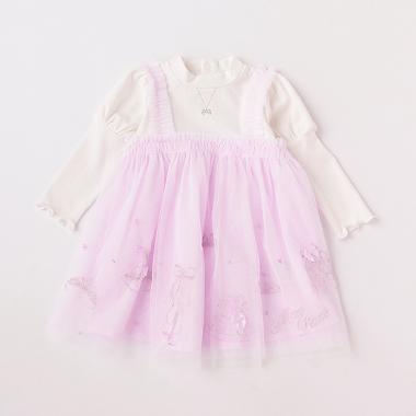 トゥシューズ刺しゅうチュールドッキングワンピース