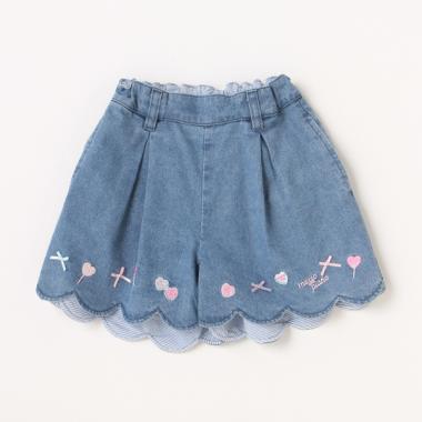 【ベビーサイズ】デニム裾刺しゅうスカラップ　ショートパンツ