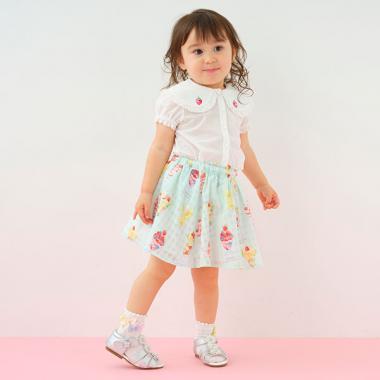 刺しゅう半袖ブラウス＆フルーツパフェ柄スカートセット