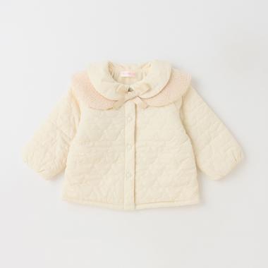 クマ柄キルト　衿つき中わたブルゾン