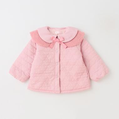 クマ柄キルト　衿つき中わたブルゾン