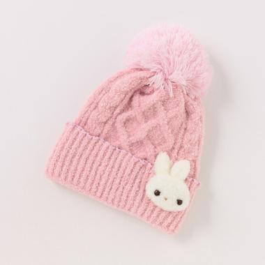 ボアウサギマスコットつき　マシュマロニット帽【日本製】