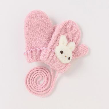 ボアウサギマスコットつき　マシュマロニット手袋【日本製】