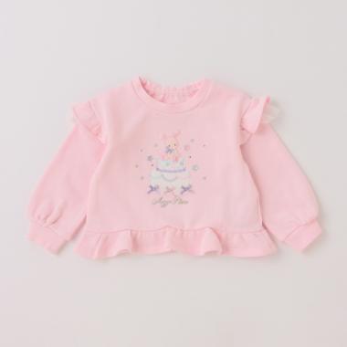 肩フリル　ケーキ刺しゅうトレーナー