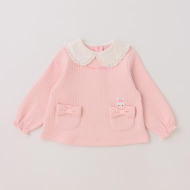 衿つきウサギ　キルトジャガードトレーナー