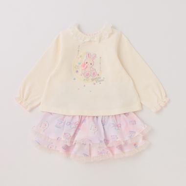 ウサギトレーナー＆遊園地柄キュロットスカートセット