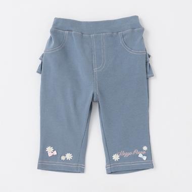 お花刺しゅう　後ろフリル7分丈カットパンツ