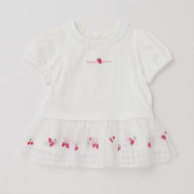 イチゴ刺しゅう裾フリル　半袖チュニック