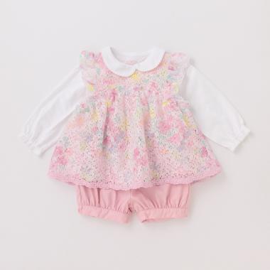 花柄レースチュニック×長袖Tシャツ×ブルマセット