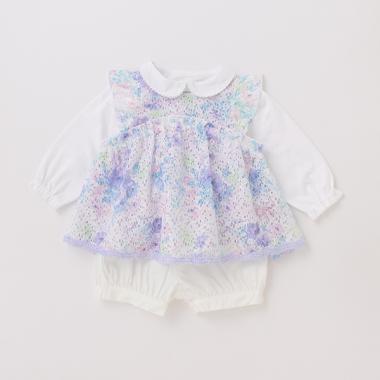 花柄レースチュニック×長袖Tシャツ×ブルマセット
