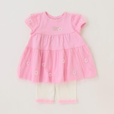 花モチーフつき半袖チュニック＆6分丈レギンスセット