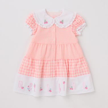 裾ロゴ衿つきギンガムチェックワンピース