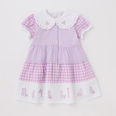 裾ロゴ衿つきギンガムチェックワンピース