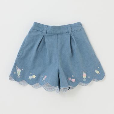 裾スカラップソーダ刺しゅうショートパンツ