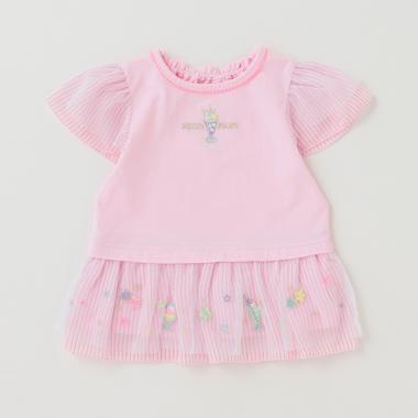 ソーダ刺しゅう　裾フリル半袖チュニック