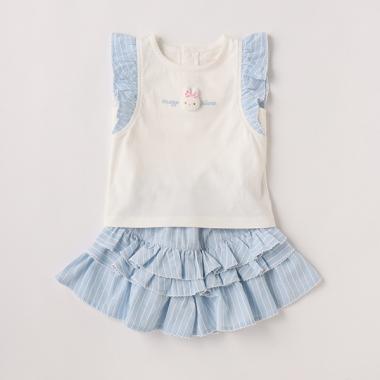 ウサギマスコットつきフリルTシャツ＆フリルキュロットスカートセット