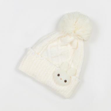 ボアウサギマスコットつき　マシュマロニット帽【日本製】