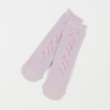 バレエレースアップリボン柄　ハイソックス【日本製】