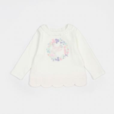 うさぎサークルフラワー裾スカラップ　長袖Tシャツ