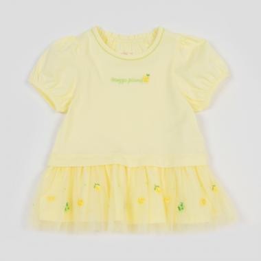 フルーツ刺しゅう　裾チュール　半袖チュニック