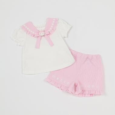 ウサギマスコットつきセーラー衿Tシャツ＆ショートパンツセット