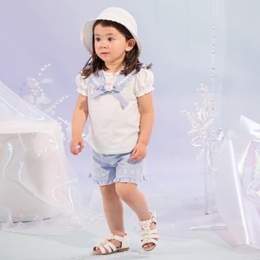 ウサギマスコットつきセーラー衿Tシャツ＆ショートパンツセット