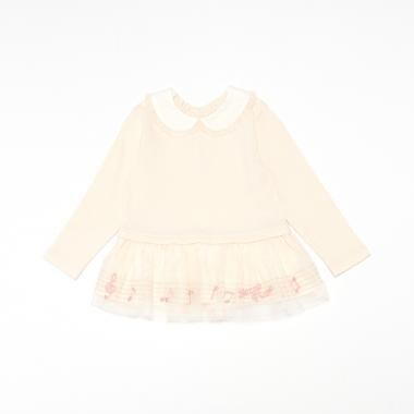 音符刺繍チュール裾フリル　長袖Tシャツ