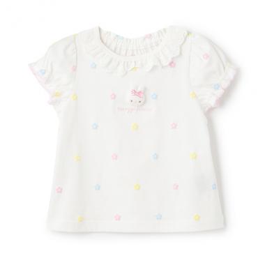 ウサギマスコットつき　お花柄　半袖Tシャツ