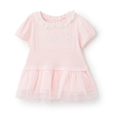 ロゴリボン　裾フリル　半袖チュニック