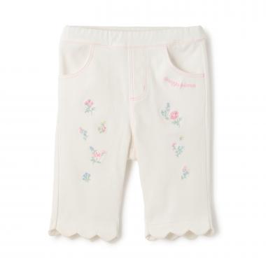 裾スカラップ花刺しゅう　7分丈カットソーパンツ