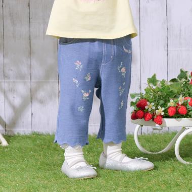 裾スカラップ花刺しゅう　7分丈カットソーパンツ