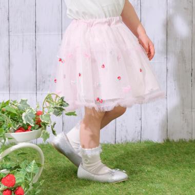 イチゴ刺しゅう　チュールスカート
