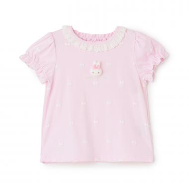 ウサギマスコットつき　リボン柄　半袖Tシャツ