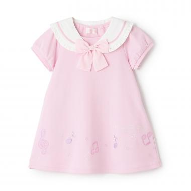 音符刺しゅう　セーラー衿つき　ワンピース