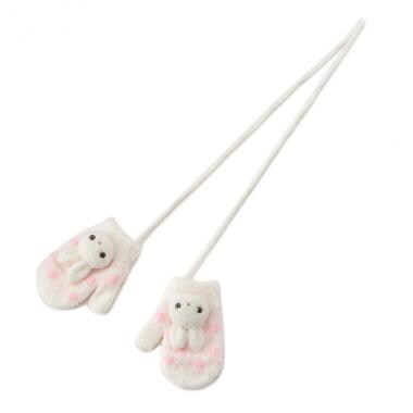 ウサギマスコットつきマシュマロニットミトン