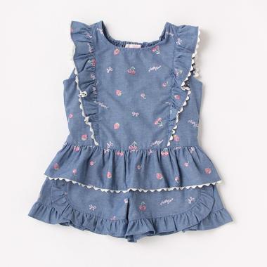 【人気商品再入荷】【直営店で取り扱い無し】ダンガリーチェリーチュニック＆ショートパンツセット