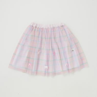 【人気商品再入荷】【直営店で取り扱い無し】チェックチュールリボン　フレアースカート