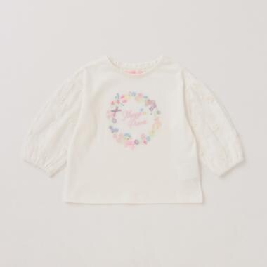 【人気商品再入荷】【直営店で取り扱い無し】花刺しゅう　袖チュール 8分袖Ｔシャツ