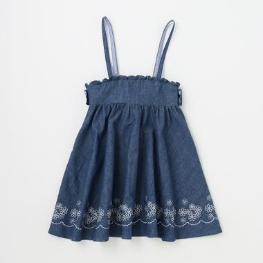 【人気商品再入荷】【直営店で取り扱い無し】裾刺繍　ハイウエスト吊りつきスカート