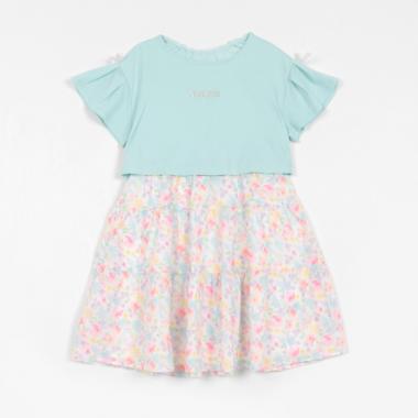 【人気商品再入荷】【直営店で取り扱い無し】水彩フラワー柄ドッキングティアードワンピース