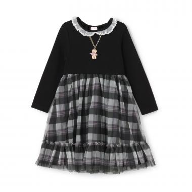 【人気商品再入荷】【直営店で取り扱い無し】チェックチュール　ドッキングワンピース