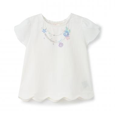 【人気商品再入荷】【直営店で取り扱い無し】シェルネックレス刺しゅう　裾スカラップTシャツ