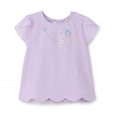 【人気商品再入荷】【直営店で取り扱い無し】シェルネックレス刺しゅう　裾スカラップTシャツ