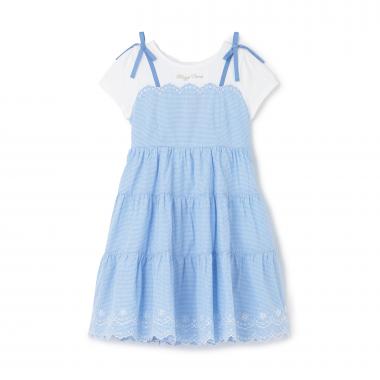 【人気商品再入荷】【直営店で取り扱い無し】カットワークギンガム　ドッキングワンピース