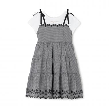 【人気商品再入荷】【直営店で取り扱い無し】カットワークギンガム　ドッキングワンピース