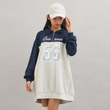 ナンバー切替ハーフジップワンピース