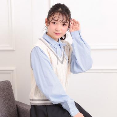 ニットベストレイヤード長袖シャツ